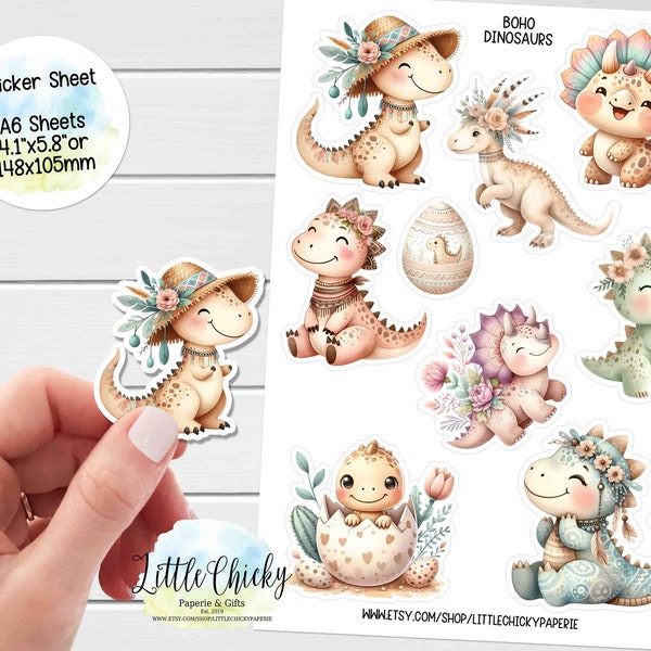 Sticker Sheet - Boho Dinosaurs Stickers, Dinosaur Planner Stickers, Scrapbook Stickers, Boho Dino Stickers, Journal Stickers, Baby Stickers