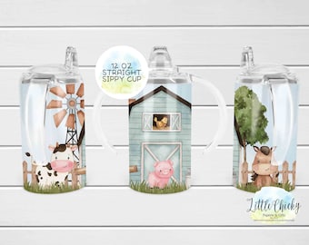 12oz Straight Sublimation Sippy Cup Wrap, Blue Farm Animals Sippy Cup Sublimation Design, PNG Datei, Sofort Download, Tumbler Vorlage