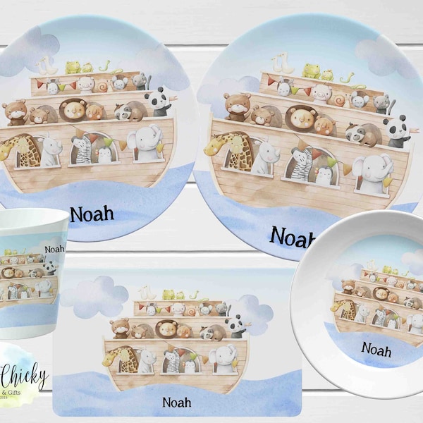 Noah's Ark Children's Plate set, Noah's Ark Personalized Plate, Cup, Melamine Plate, Birthday Gift, First Birthday, Baptism Gift, New Baby