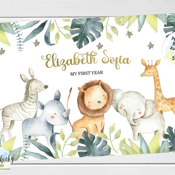 Safari Animals Baby Keepsake Journal, Jungle Animals Baby Book, First Year Baby Book, Gender Neutral, Matching Monthly Milestone Stickers