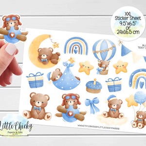 Feuille d'autocollants XXL - Stickers ours en peluche bleus, Stickers agenda, Stickers livre bébé, Stickers scrapbooking, Stickers pour journaux intimes, Sticker ours en peluche