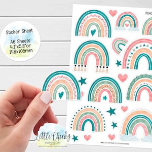 Stickervel - Boho regenboogstickers, plannerstickers, plakboekstickers, regenboogstickers, dagboekstickers, babystickers