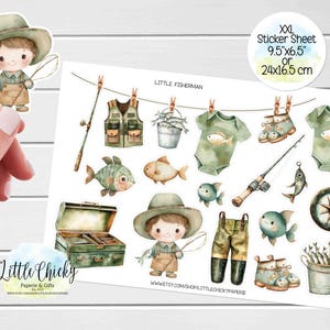 Foglio di adesivi XXL - Adesivi per piccoli pescatori, adesivi per planner, adesivi per diari, adesivi per album, adesivi per la pesca per bambini