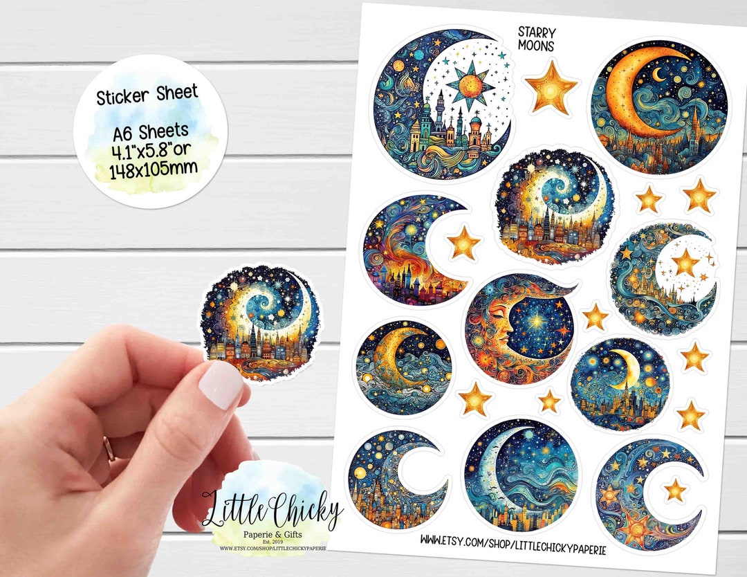 Sticker Sheet - Starry Moon Stickers, Moon and Star Planner Stickers ...