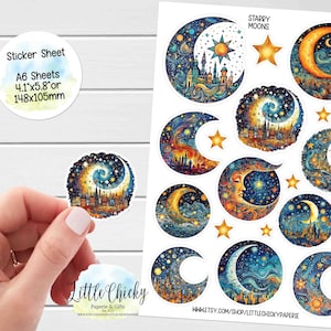 Stickervel - Sterren maanstickers, maan- en sterplannerstickers, hemel, plakboekstickers, dagboekstickers, babystickers,