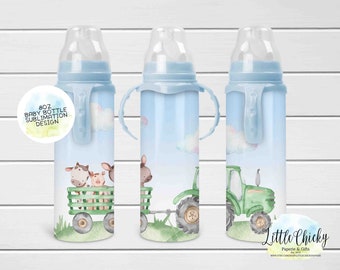 8oz Baby Bottle Sublimation PNG, Green Tractor, Farm Baby Bottle Sublimation Design, PNG File, Instant Download, Tumbler Template