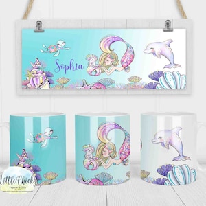 Mermaid 11oz Mug, Children&#39;s Personalized Mug, Plastic Mug, Ceramic Mug, Mug Sublimation Instant Download PNG File
