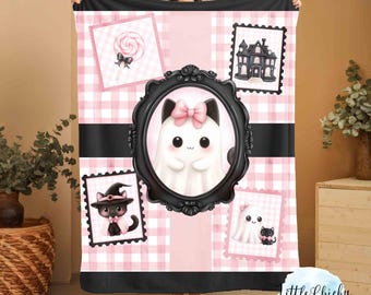 Cute Pink Ghost Halloween Blanket, Custom Blanket, Soft Minky Baby Blanket, 50"x60" Blanket, Halloween Blanket, Kids Blanket