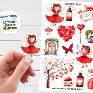 Feuille d'autocollants - Stickers fées de la Saint-Valentin, autocollants pour agenda, autocollants de scrapbooking, autocollants de carnet de notes, autocollants de carnet de notes, Stickers bébé
