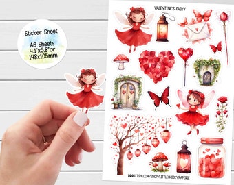 Sticker Sheet - Valentine's Fairy Stickers, Planner Stickers, Scrapbook Stickers, Journal Stickers, Journal Stickers, Baby Stickers