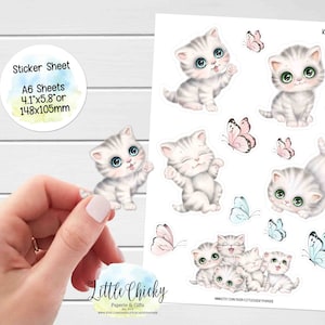 Hoja de pegatinas: gatitos, gatitos juguetones, pegatinas para planificadores, pegatinas para álbumes de recortes, pegatinas para gatos, pegatinas para diarios, pegatinas para bebés, gatos bebés