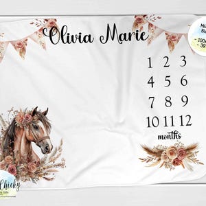 Milestone Blanket, Boho Horse Milestone Blanket, Monthly Photo Blanket, Personalized Milestone Blanket, Horse Blanket, Baby Gift