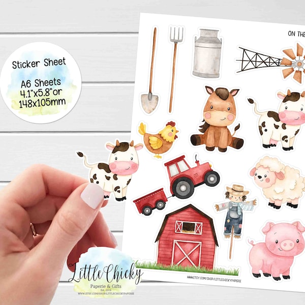 Sticker Sheet - On the Farm Stickers, Planner Stickers, Scrapbook Stickers, Journal Stickers, Journal Stickers, Baby Stickers