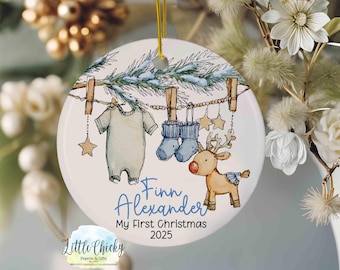 Personalized Baby Boy Ceramic Ornament, 1st Christmas Keepsake, Ornament Keepsake (3" Diameter)