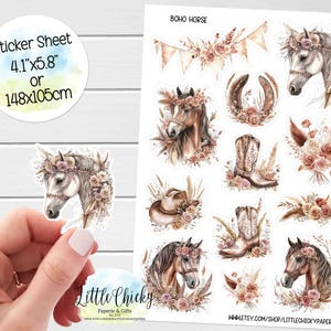 Stickervel - Boho-paardenstickers, paardenstickers, aquarelstickers, plakboekstickers, dagboekstickers, babystickers