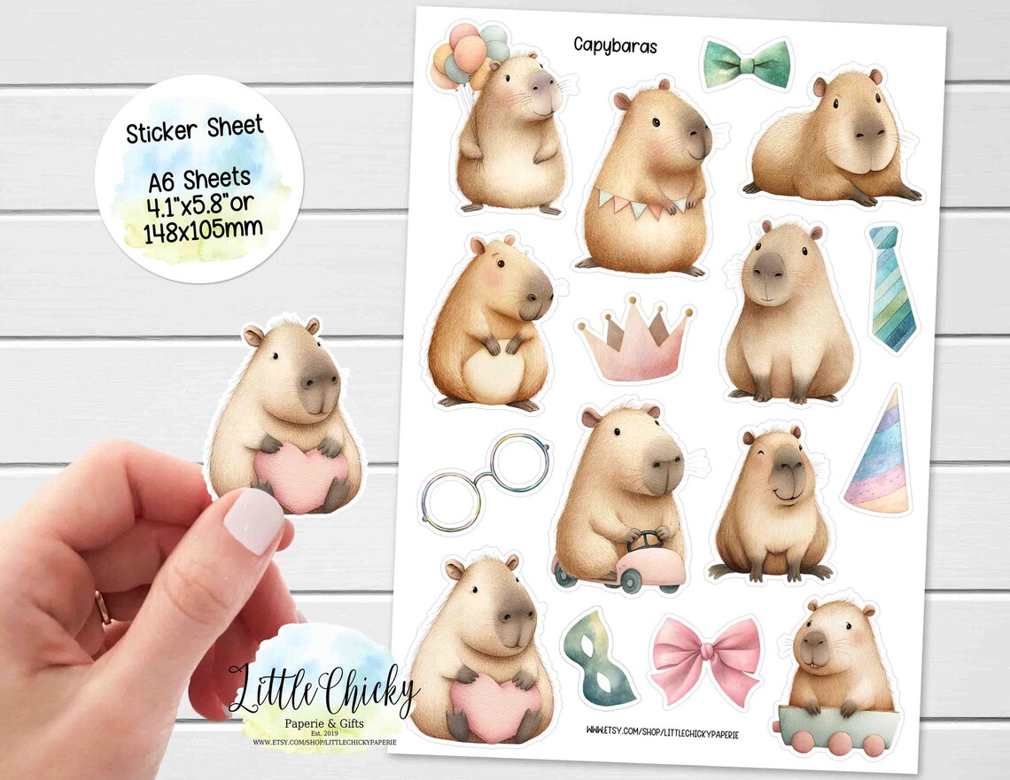 Capybara Sticker Example Sticker Sheet - Capybara Stickers, Planner Stickers, Scrapbooking and ...