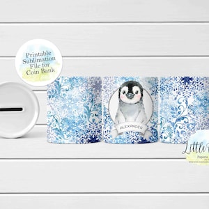 Penguin Money Box, Coin Bank Full Wrap Sublimation Design, Instant Download, Sublimation Bank Template, Sublimation PNG