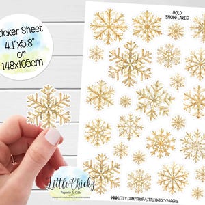 Aufkleber Bogen - Gold Aquarell Schneeflocken, Winter Aufkleber, Planer Aufkleber, Scrapbook Aufkleber, Journal Aufkleber, Weihnachtsaufkleber