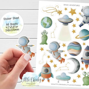 Foglio di adesivi - Adesivi per avventure spaziali, adesivi per planner, adesivi per album, adesivi per astronauti, adesivi per diari, adesivi per bambini
