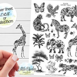 Stickervel - zwarte Safari Toile-stickers, plannerstickers, plakboekstickers, dierendagboekstickers, dagboeksticker, babystickers