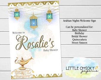 Arabian Nights Baby Shower Welcome Sign, DIGITAL Moroccan Party Welcome Sign, Digital Arabian Nights Party Sign
