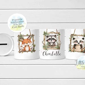 Money Box - Woodland Money Box, Coin Bank Full Wrap Sublimation Design, Instant Download, Sublimation Bank Template, Sublimation PNG
