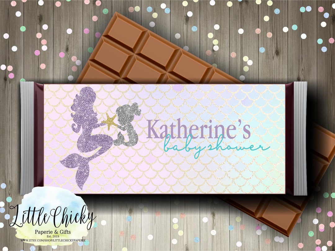 Mermaid Baby Shower Candy Bar Wrapper, PRINTABLE Chocolate Bar Wrapper ...