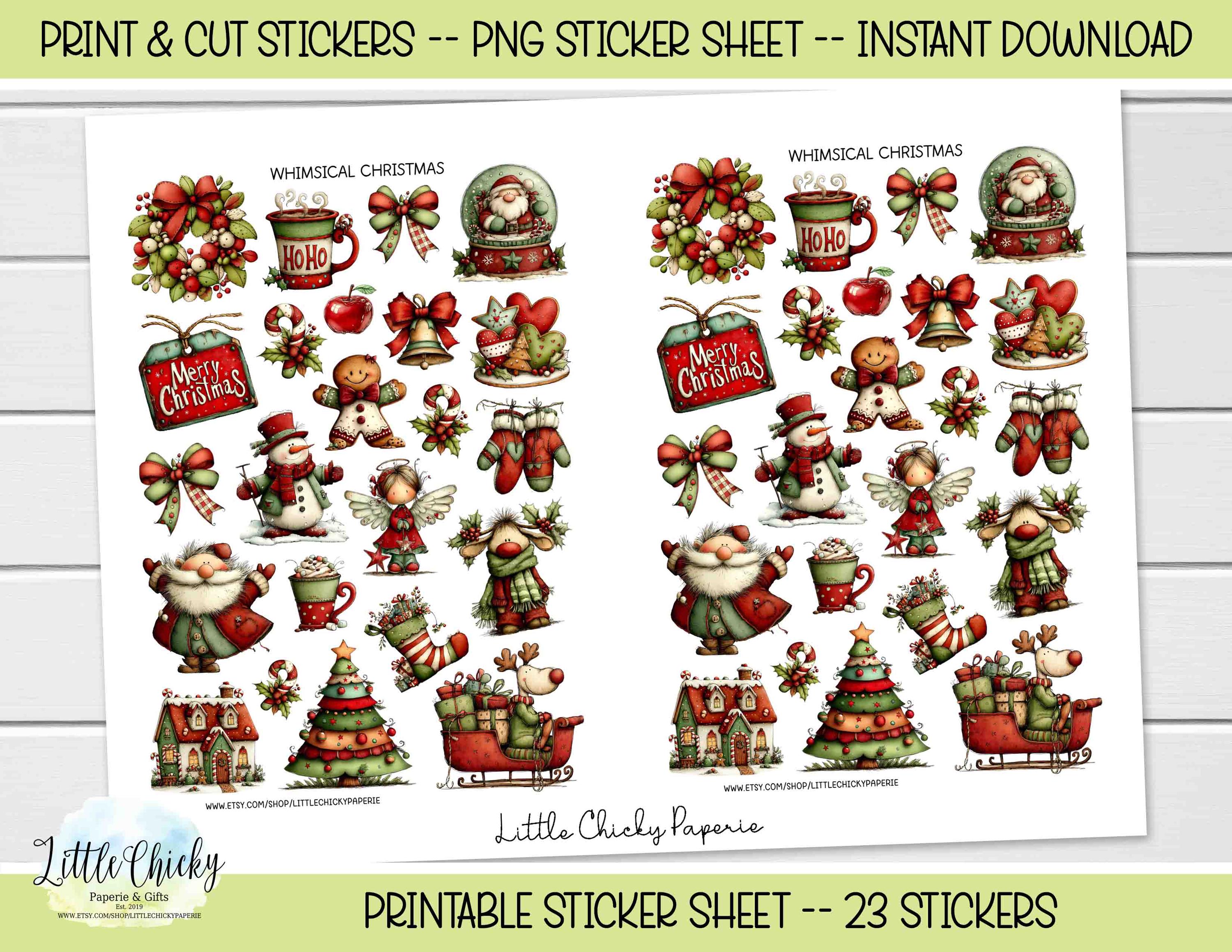 Whimsy Sticker Printable Printable Stickers - Whimsical Christmas Stickers, Print & Cut Stickers ...
