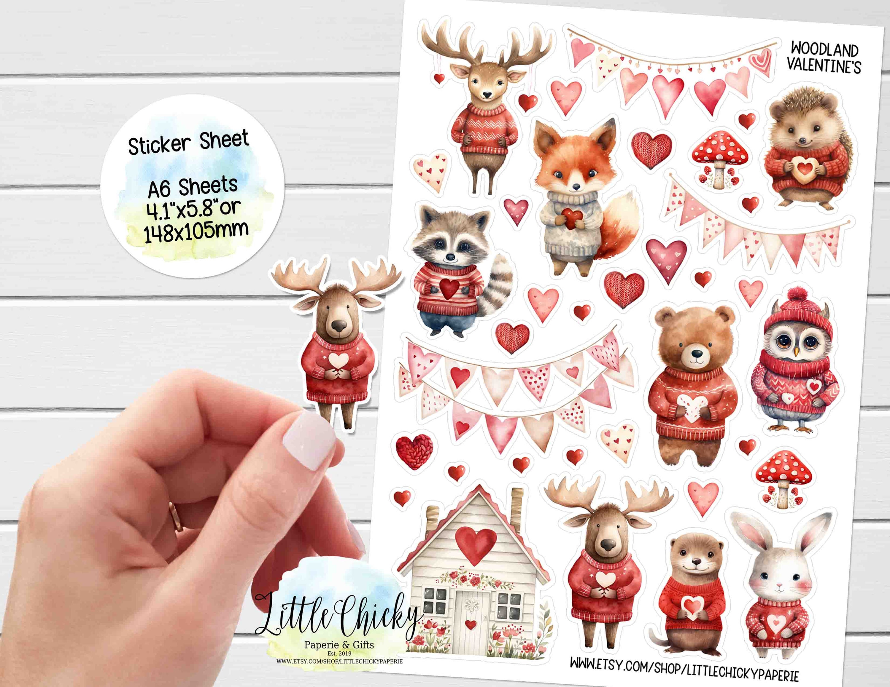 Sticker Sheet - Woodland Animals Valentine Stickers, Planner Stickers ...