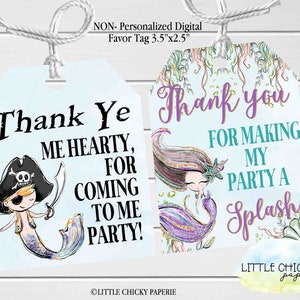 Mermaid or Pirate Birthday Favor Tags, Mermaid Favor Tags, Pirate Favor Tags, Instant Download