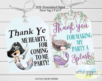 Mermaid or Pirate Birthday Favor Tags, Mermaid Favor Tags, Pirate Favor Tags, Instant Download