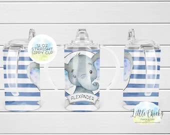 12oz straight sublimation sippy cup wrap, Blue Elephant 12oz sippy cup Sublimation Design, PNG File, Instant Download, Tumbler Template