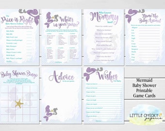 Mermaid Baby Shower Games Bundle, Printable Under the Sea Baby Shower Games, Digital Baby Shower Games