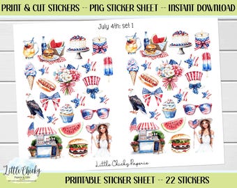 Printable Stickers - July 4th Stickers, PNG Stickers, Print & Cut Stickers, Digital Download, Journal Stickers, Scrapbook Stickers