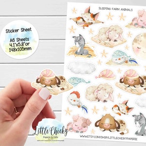 Sticker Bogen - Schlafende Bauernhof Tiere, Planer Aufkleber, Baby Buch Aufkleber, Scrapbook Aufkleber, Journal Aufkleber, Barnyard Aufkleber