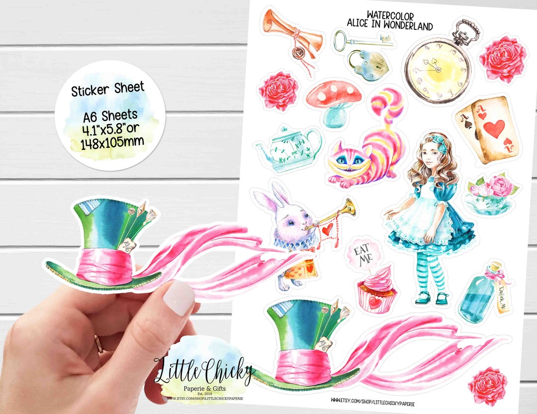Sticker Sheet - Watercolor Alice in Wonderland Stickers, Planner ...