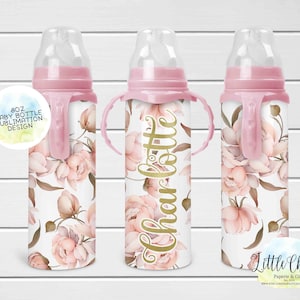Pink Peony 8oz Baby Bottle Sublimation Design, Pink Floral Peony Sublimation PNG, Sublimation Bottle, Instant Download, Tumbler Template