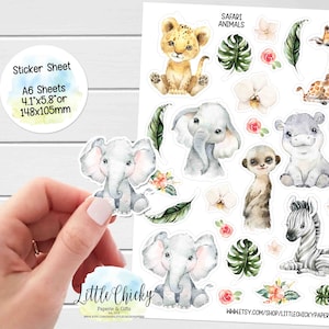 Aufkleber Bogen - Safari Aufkleber, Safari Tiere, Planer Aufkleber, Scrapbook Aufkleber, Tier Journal Aufkleber, Journal Aufkleber, Baby Aufkleber