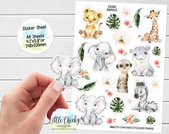 Sticker Bogen - Safari Sticker, Safari Tiere, Planner Sticker, Scrapbook Sticker, Tier Journal Sticker, Journal Sticker, Baby Sticker