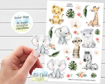 Aufkleber Bogen - Safari Aufkleber, Safari Tiere, Planer Aufkleber, Scrapbook Aufkleber, Tier Journal Aufkleber, Journal Aufkleber, Baby Aufkleber