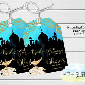 Arabian Nights Baby Shower Favor Tags, Teal and Gold Moroccan Baby Shower Thank you Tags, Printable Favor tags