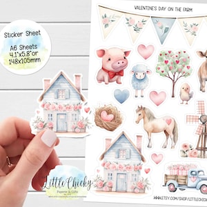 Sticker Sheet - Valentine Farm Stickers, Farm Animals, Valentine Stickers, Planner Stickers, Scrapbook Stickers, Journal Stickers,