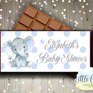 Elephant Chocolate Bar Wrapper, Blue and Silver Elephant Baby Shower Candy Bar Wrapper, Personalized Wrapper, Printable Candy Bar Wrapper