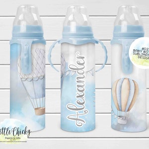 Blue Hot Air Balloon 8oz Baby Bottle Sublimation Design, Watercolor Hot Air Balloon Sublimation Baby Bottle PNG File, Instant Download
