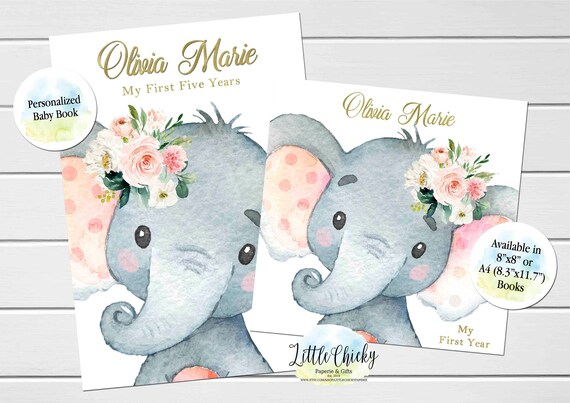 Pink Elephant Baby Book Keepsake Journal Blush Pink Floral First