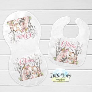 Pink Woodland Animals Sublimation Design, Burp Cloth and Bib Sublimation Design, Baby Sublimation Design, PNG File, Instant Download