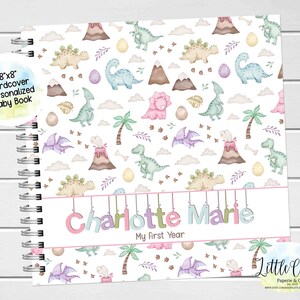 Dinosaur Baby Keepsake Journal, Pastel Dinosaur Personalized Baby Book, Milestone Stickers, First Five Years, Baby Book, Baby Shower Gift