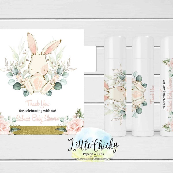 Bearbeitbare Hase Baby Shower Lippenbalsam Label, Bedruckbare Etiketten, Bedruckbare Etiketten, Chapstick Label, A Little Bunny Baby Shower