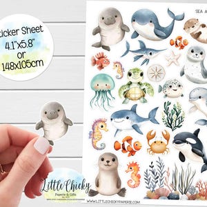 Stickervel - zeedierenstickers, onder de zee, plannerstickers, plakboekstickers, dagboekstickers, kinderstickers