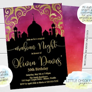 Arabian Nights Birthday invitations, Moroccan Birthday Invitation, Arabian Nights, Adult Birthday, Teen Birthday, Printable Invitation